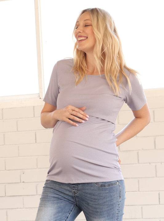 Short Sleeve Maternity & Nursing Top - Lavender