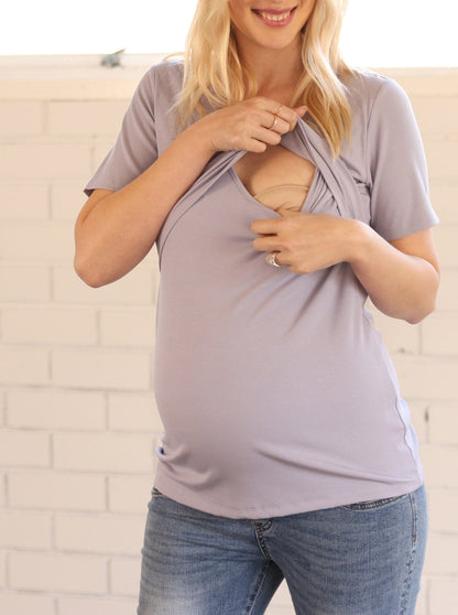 Short Sleeve Maternity & Nursing Top - Lavender